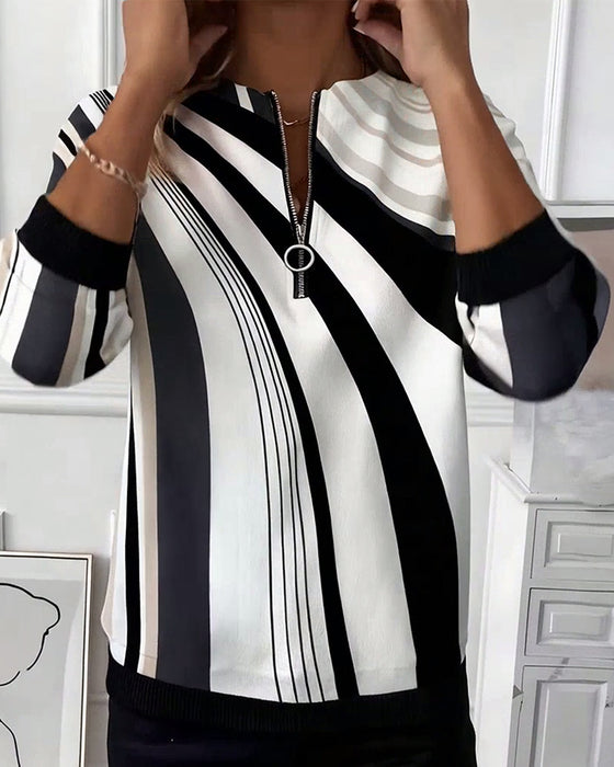 T-Shirt lässig Reißverschluss geometrischen Druck