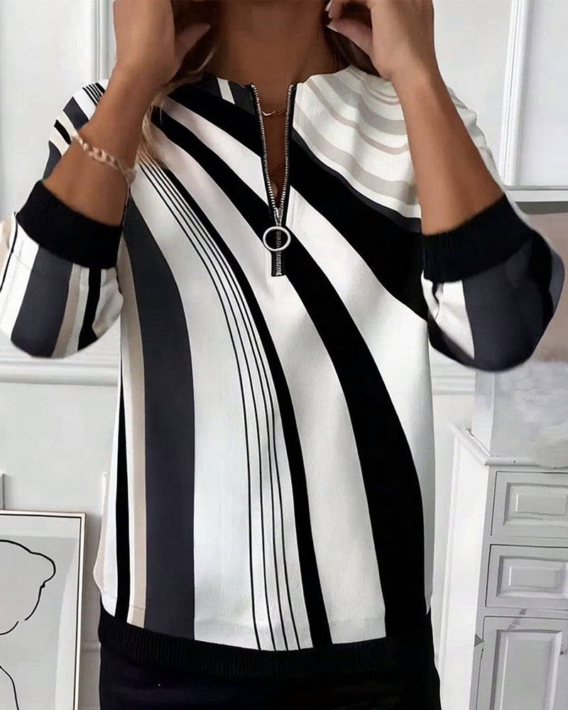 T-Shirt lässig Reißverschluss geometrischen Druck