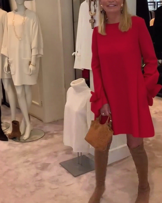 Kleid Modisch Rundhals Schleifenärmel