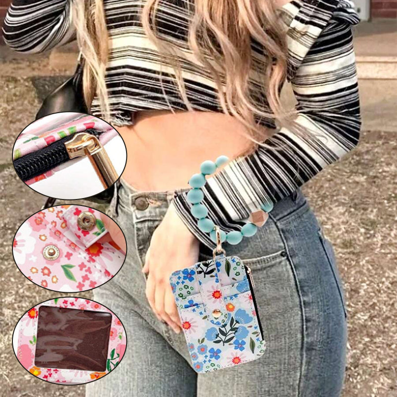 Kleine Geldbörse Aus Blumenleder Mit Schlüsselanhänger Und Armband