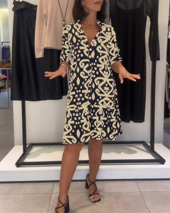 Kleid V-Ausschnitt elegant bedruckt