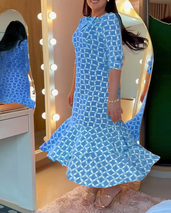 Kleid Halbarm Rundhals Taillenprint