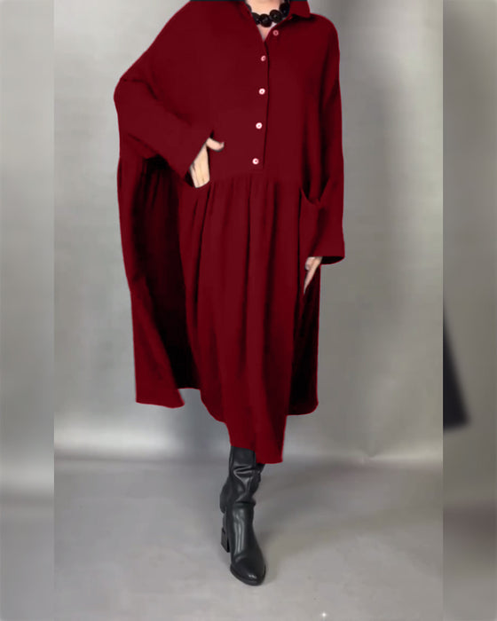 Oversized A-Linien Kleid Mit Revers Und Knöpfen