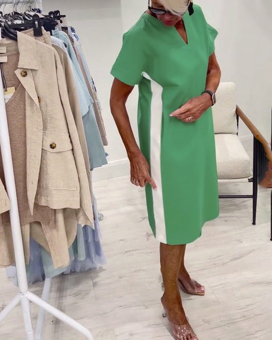 Kleid kurzärmelig Kontrastfarbe gerade