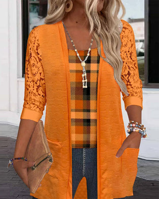 Top mit faux Zwei-Teile-Karo-Design