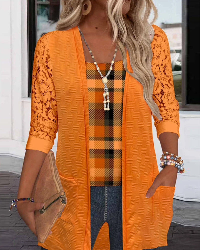 Top mit faux Zwei-Teile-Karo-Design