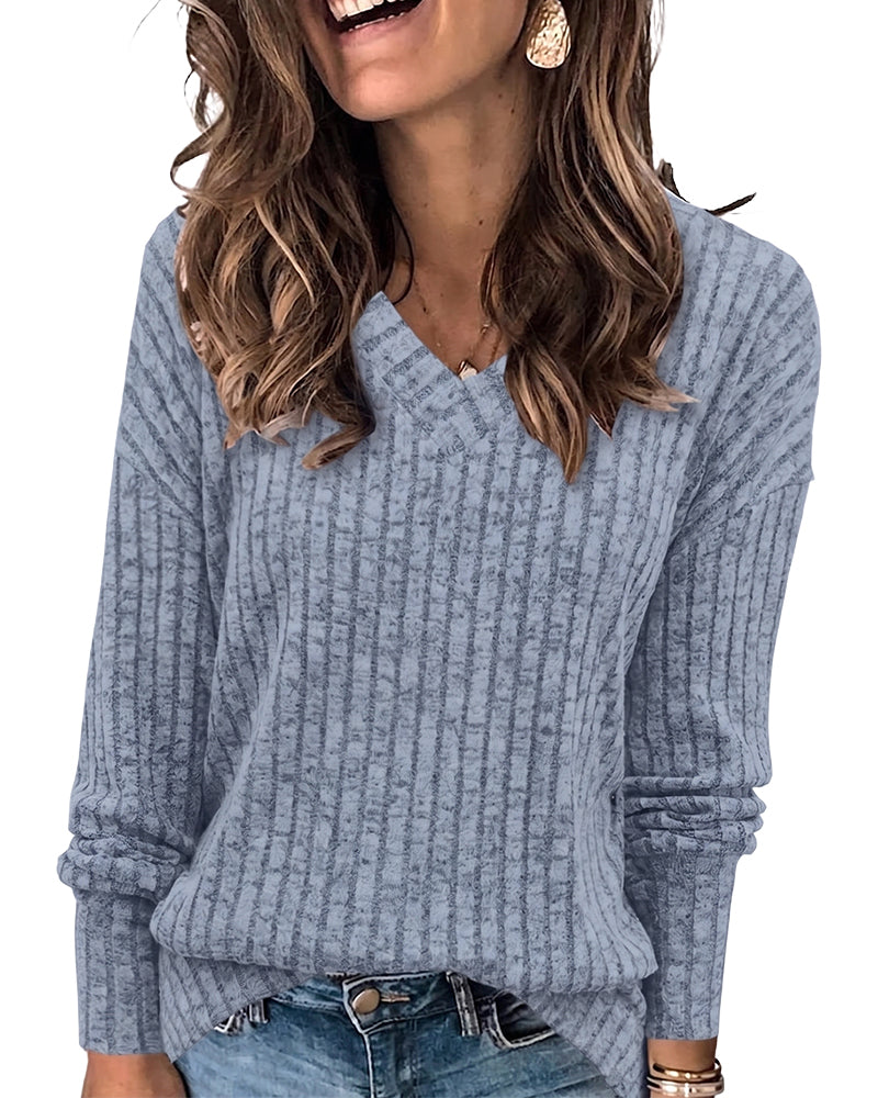 V‑Ausschnitt Langarm‑Top