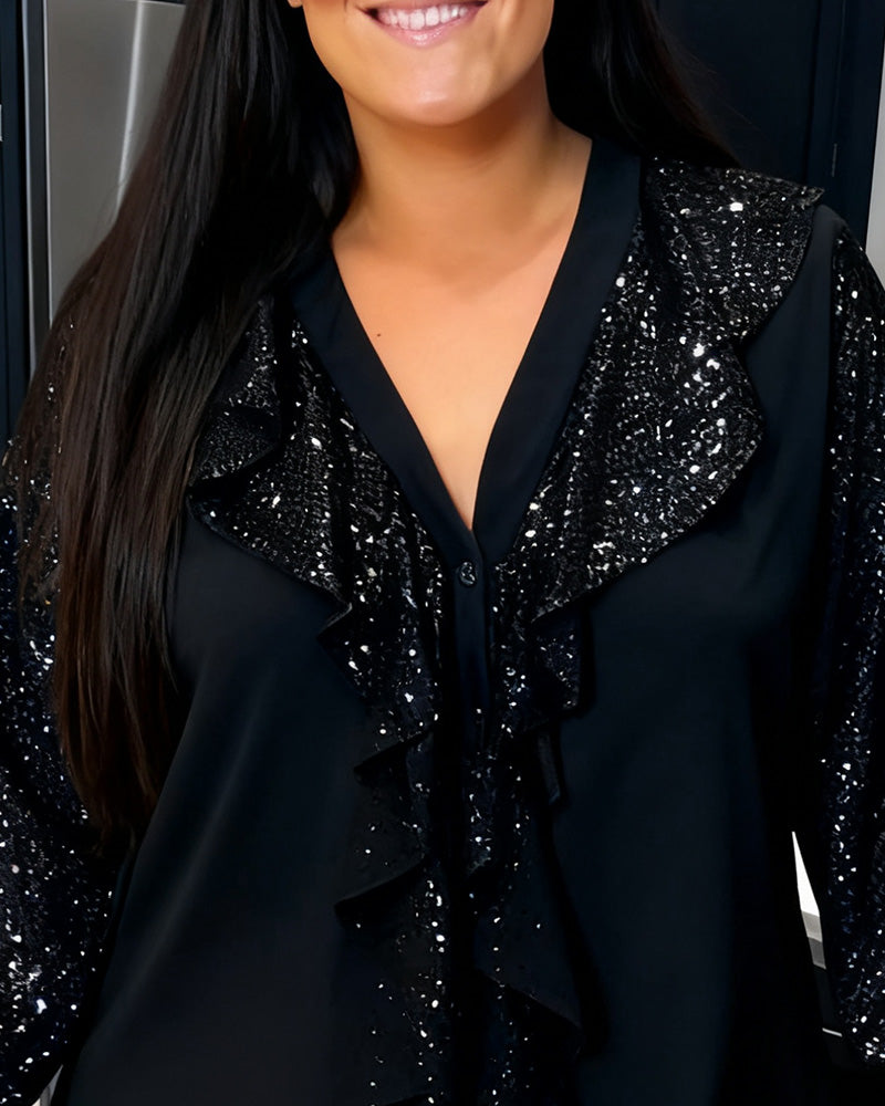 Plusgröße Bluse mit Rüschen und Pailletten