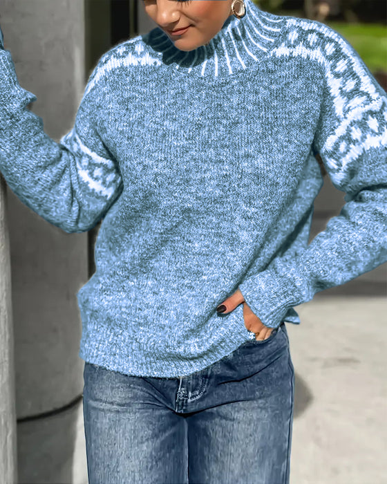 Pullover Stehkragen Gemustert Kontrast