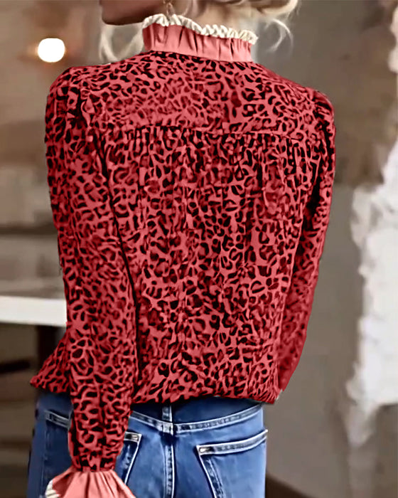 Bluse lässig Leopardenmuster langarm