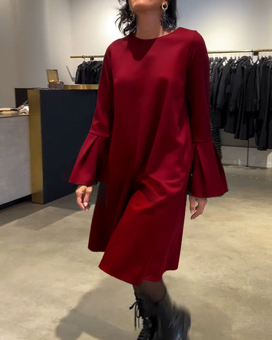 Kleid Uni Schwingenärmel Rüschen