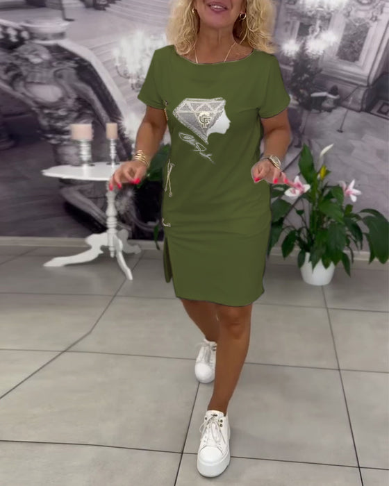 Kleid Bedruckt Enganliegend Schlitz