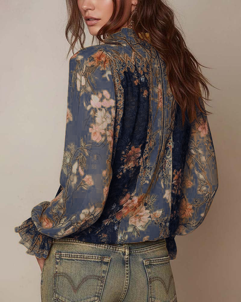 Halbreißverschluss Blumenprint Bluse