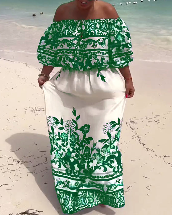Kleid Off-Shoulder Bedruckt Resort