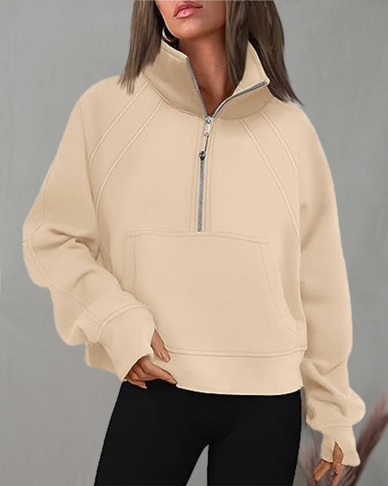 Rollkragen-Sweatshirt mit Reißverschluss und kurzen Ärmeln