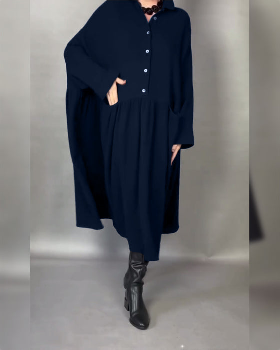 Oversized A-Linien Kleid Mit Revers Und Knöpfen