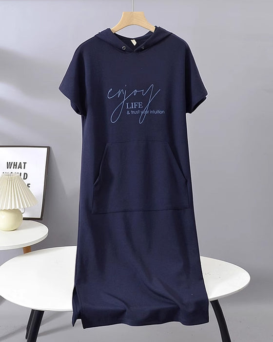 Kleid Mit Kapuze Casual Kordelzug
