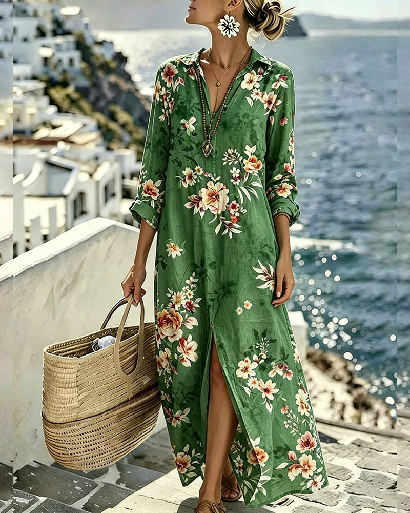Kleid Blumig Druck Maxi