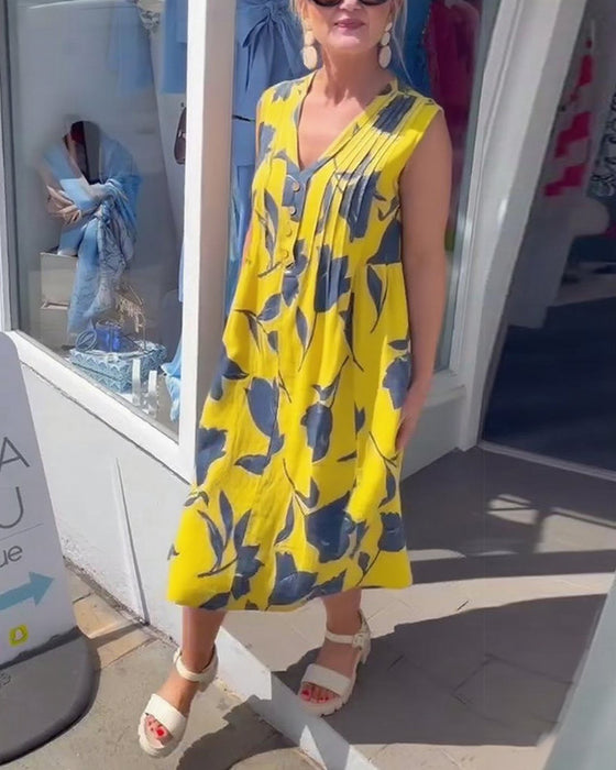 Kleid V-Ausschnitt Ärmellos Bedruckt