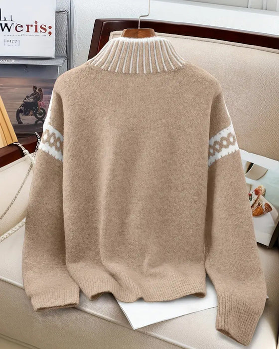 Pullover Stehkragen Gemustert Kontrast