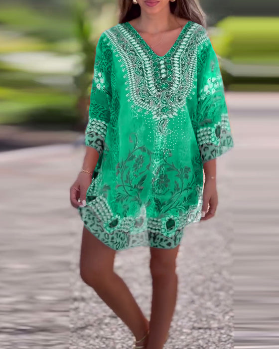 Bluse mit ethnischem Druck