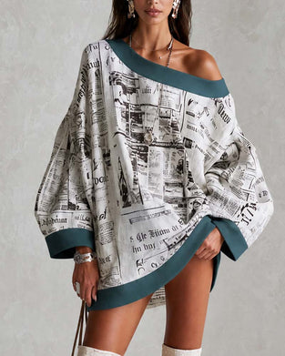 Kleid Off-Shoulder Fledermausärmel Print