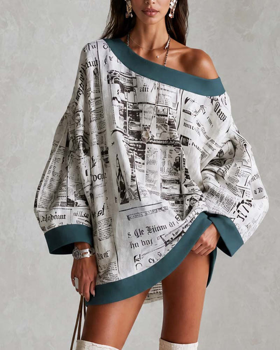 Kleid Off-Shoulder Fledermausärmel Print
