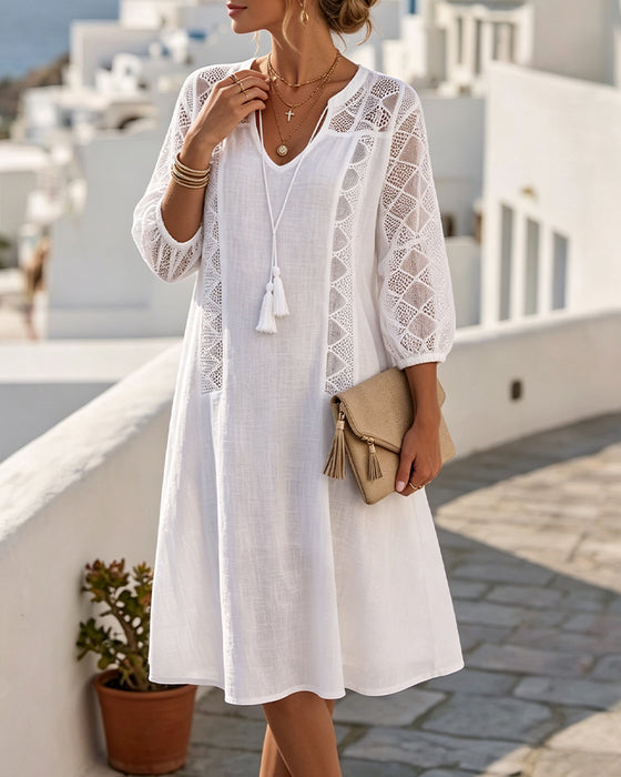 Kleid Laternenärmel Ausgeschnitten Binden Resort