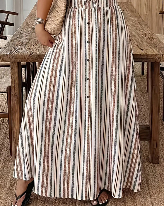 Kleid Gestreift Kurzarm Revers