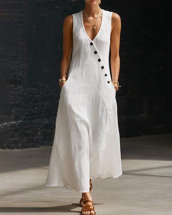 Kleid Einfarbig Knopf Weste