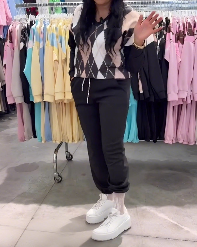 Zweiteiler mit Rautenmuster Oberteil und Hose