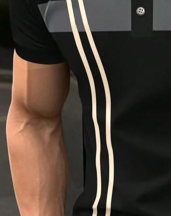 T-Shirt Herren Gestreift Kontrastbündchen Poloshirt, Lässig Kurzarm Sommer