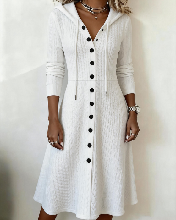 Kleid Lässig Mit Kapuze Knopf A-Linie