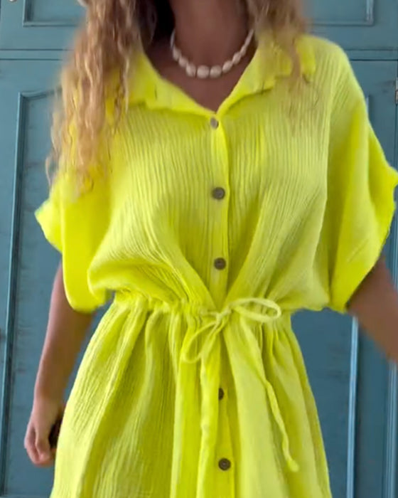 Lässiges Einfarbiges Kleid Mit Kordelzug