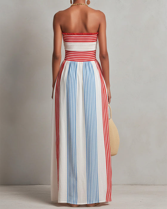 Kleid Trägerlos Bunt Streifen