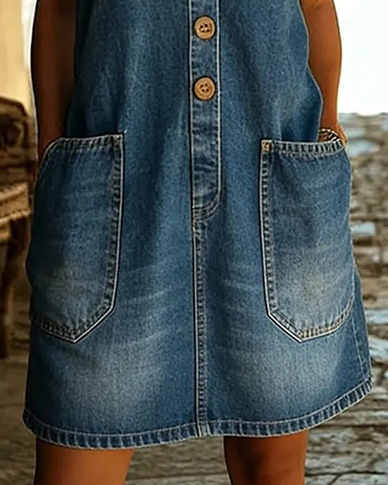 Kleid Lässig Ärmellos Große Tasche
