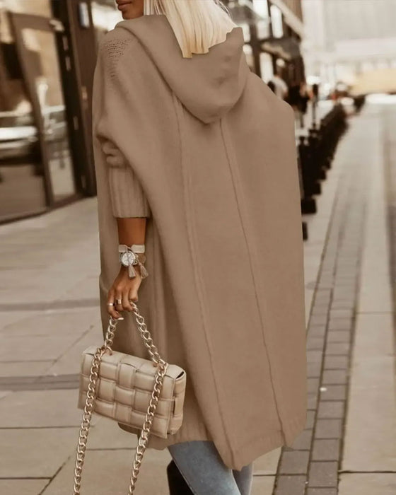 Cardigan Mit Kapuze Tasche Offen Vorne Gestrickt