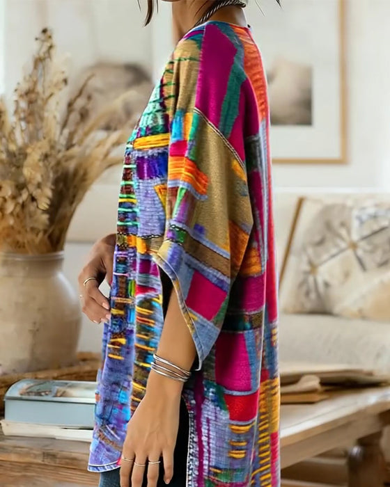 Bluse mit buntem geometrischem Druck und weiten Ärmeln