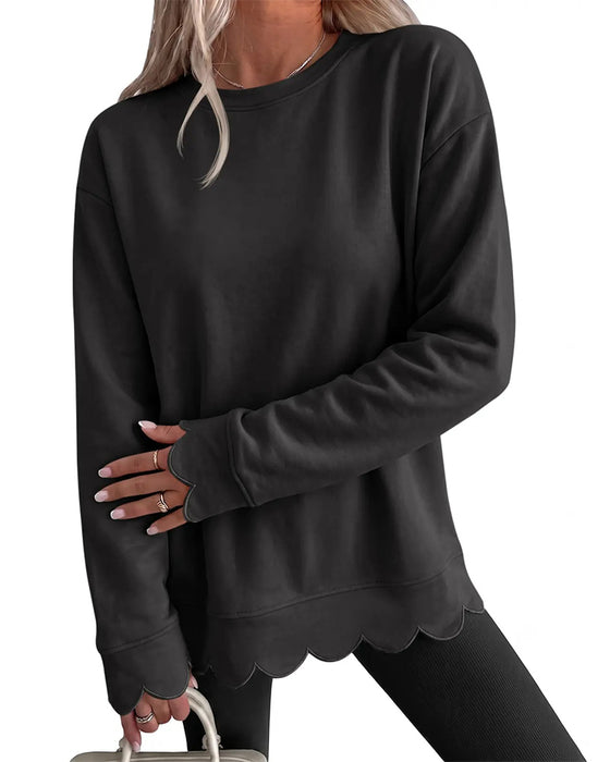 Sweatshirt Scallop Trim Lässig