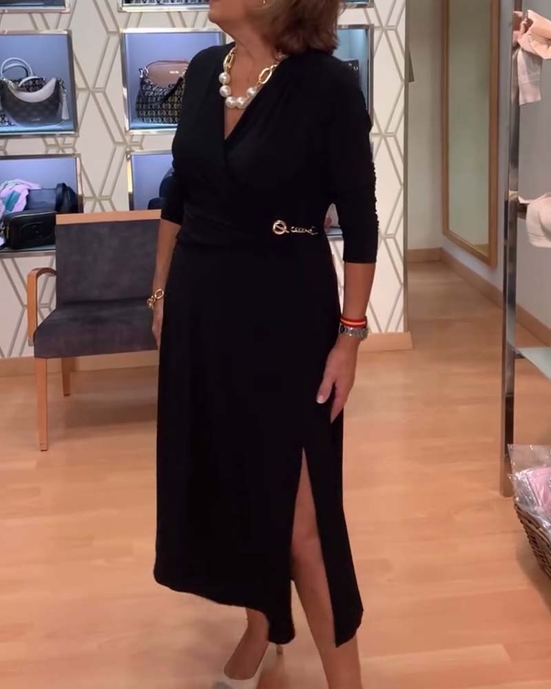 V-Ausschnitt Tailliert Taillenschlitz Kleid