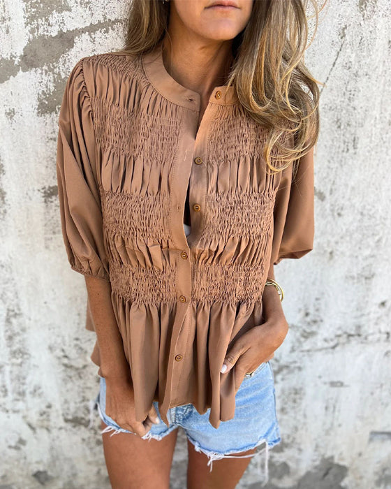 Bluse Casual Mode Kurzarm Einfarbig