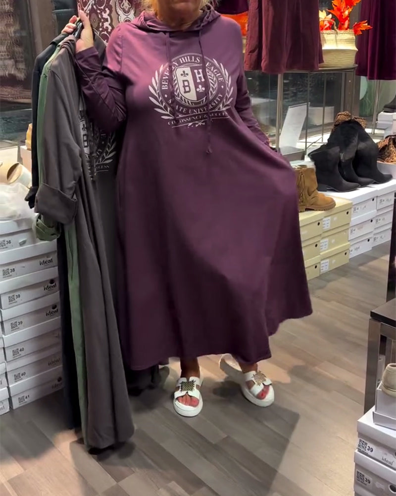 Kleid mit Kapuze bedrucktes Sweatshirt