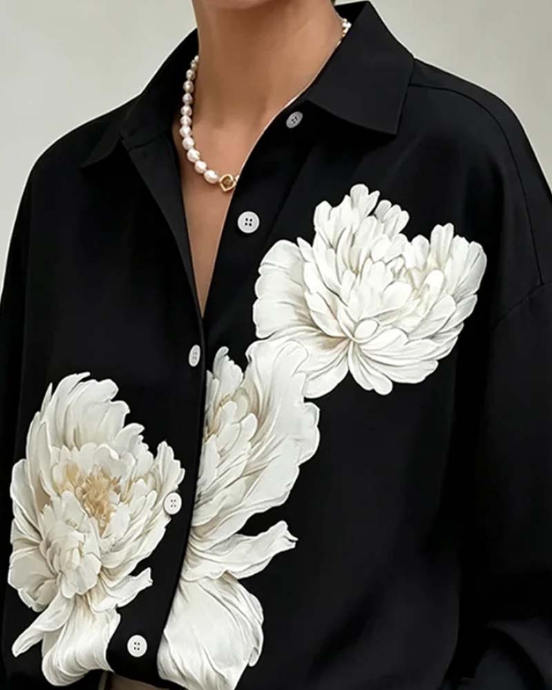Hemd Blumen Print Revers