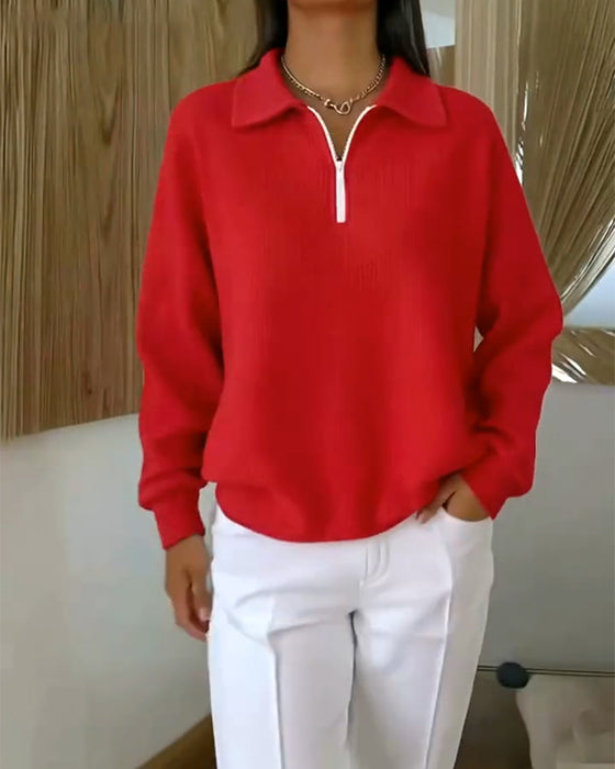 Modisches Sweatshirt Mit Halbem Reißverschluss Und Kragen