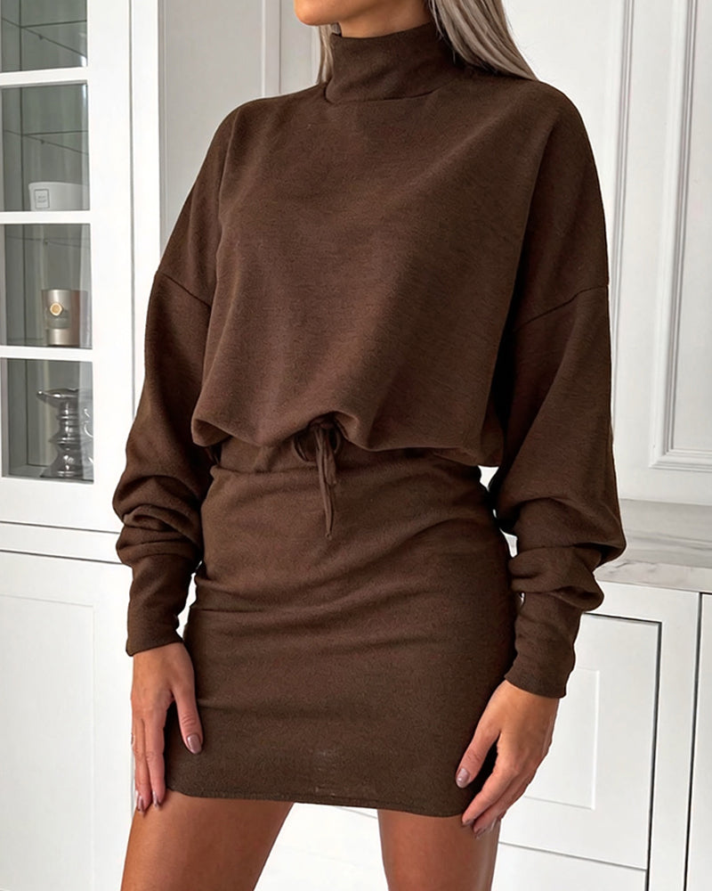 Kleid Stehkragen Modisch Enganliegend