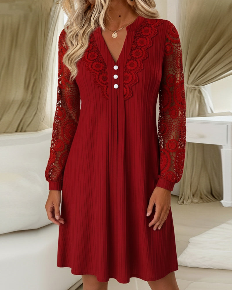 Kleid Spitze Patchwork V-Ausschnitt