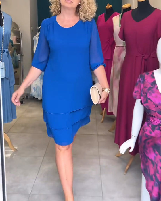 Kleid Halbärmel Rundhals Doppellag Gestuft