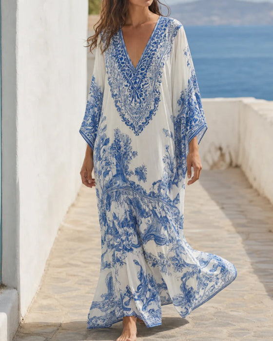 Kleid V-Ausschnitt Bohemian Ausgestellt Asymmetrisch