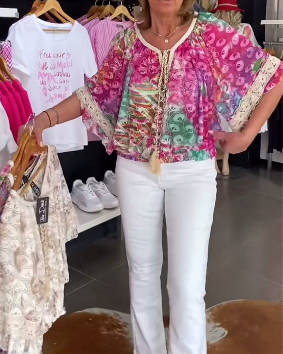 Bluse mit lockerem Schnitt und Boho-Print
