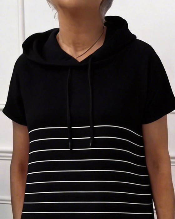 Kleid Mit Kapuze Gestreift Casual